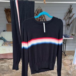 Spiritual Gangster Black Sweater with Colorful Stripes & sweat pants SET
